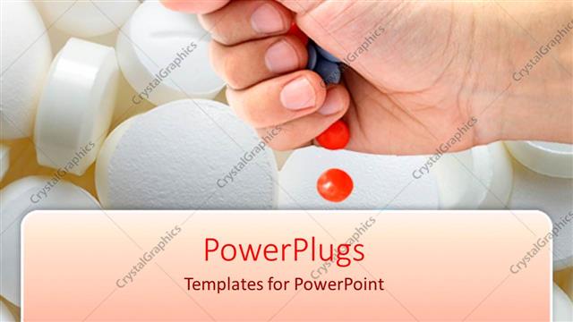  Presentation with tablets - Human hand dropping colored tablets with tablets as background