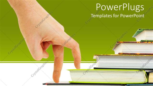  Presentation with stairs - Human hand going up as a success on a different set of books