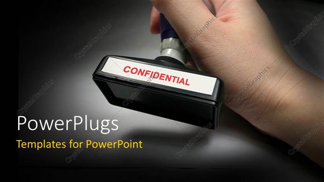  Presentation with stamp - Human hand holding private and confidential document stamp with black color