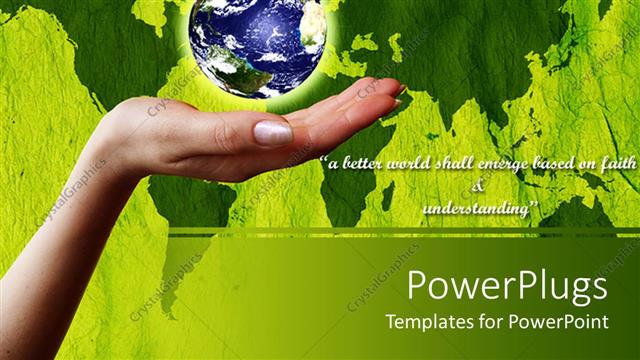  Presentation with green globe - Human hand with a shinning globe over hand and a green map background