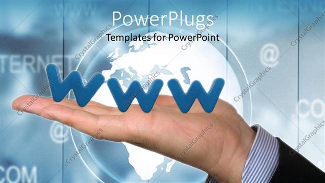  Presentation with www - Human hand stretched out with a blue www text