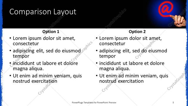 Comparison presentation slide layout