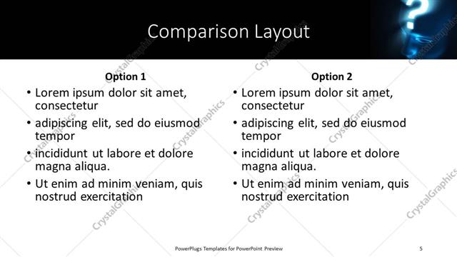 Comparison presentation slide layout