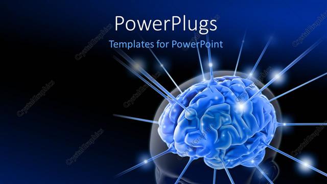  Presentation with brain - Human head with highlighted brain is  is being energized through the strings, the concept of intelligence