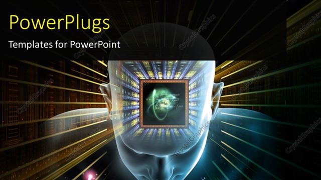  Presentation with elements - Human head scientific formulas and various abstract elements on the subject of artificial intelligence