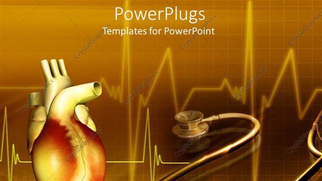  Presentation with medical heart - Human heart with a stethoscope on a brown colored background