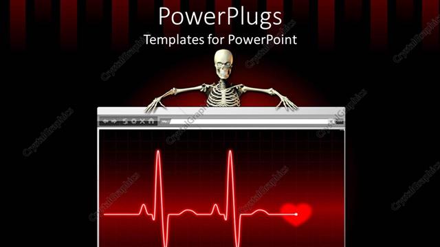  Presentation with cardio - Human skeleton holding a screen with cardio wave lines