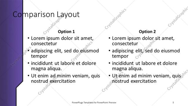 Comparison presentation slide layout