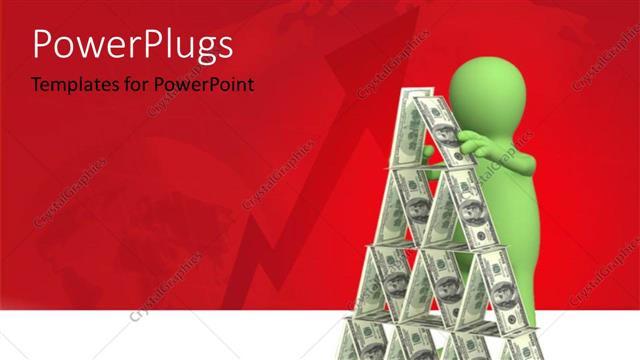  Presentation with pyramid - Humanoid making pyramid from money with globe and arrow