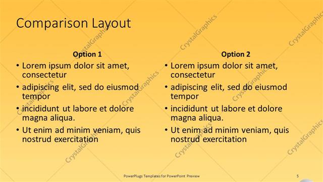 Comparison presentation slide layout