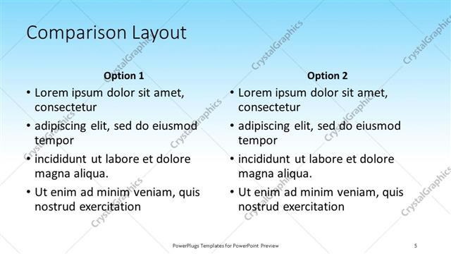 Comparison presentation slide layout