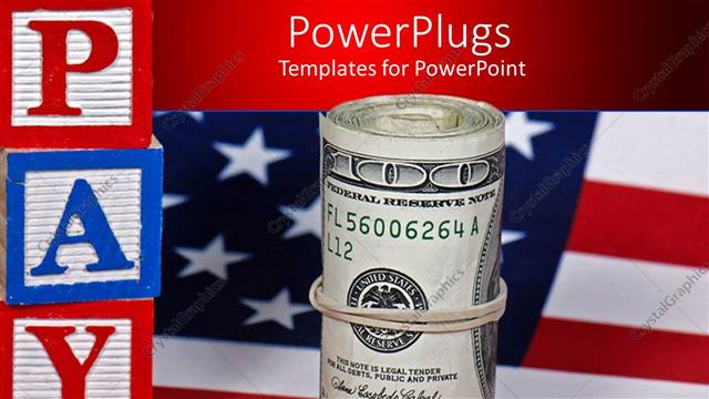  Presentation with bound - Hundred dollar bills folded and bound with rubber band on American flag