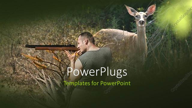  Presentation with deer hunting - A hunter and a deer with jungle in background