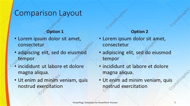 Comparison presentation slide layout