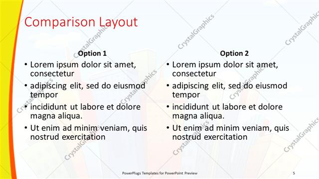 Comparison presentation slide layout