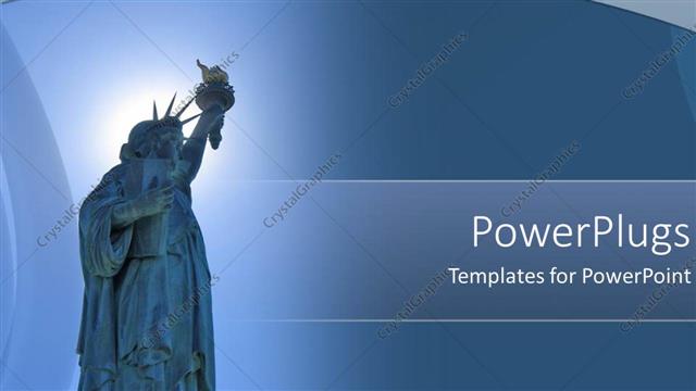  Presentation with light blue - Image of the statue of liberty in blue with shinning light