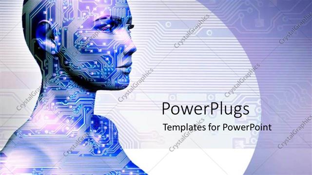  Presentation with mechanical - An image of a woman with mechanical drawings on her