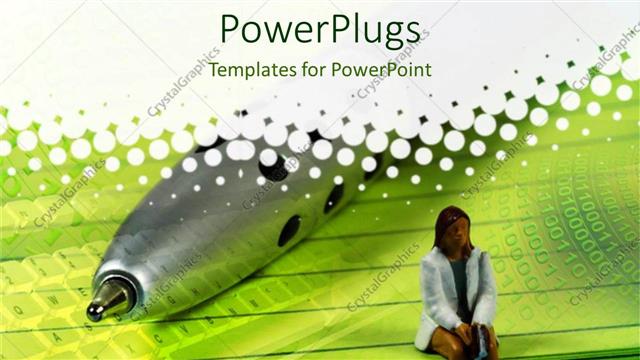  Presentation with business book - An image of a woman sitting on a book with a large pen