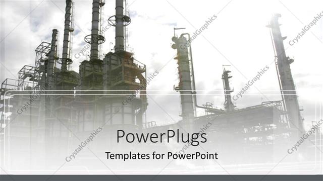  Presentation with oil industry - Industrial depiction of oil industry plant on gray sky background