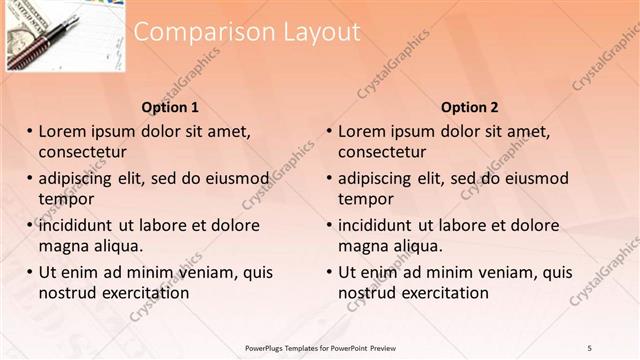 Comparison presentation slide layout