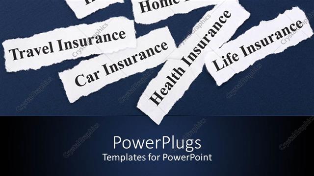  Presentation with health insurance - Insurance related words written on small pieces of white paper, insurance, home insurance, travel insurance, car insurance, health insurance and life insurance