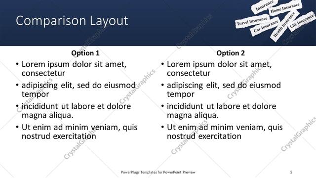 Comparison presentation slide layout