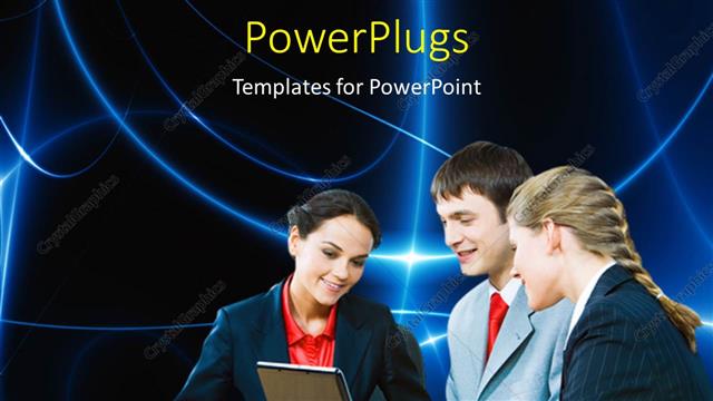  Presentation with interaction - Interaction of three business people with laptop on desk?