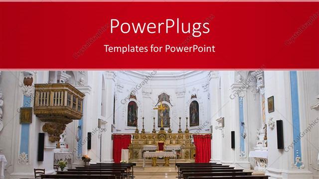 Preview This Beautiful Template for PowerPoint & Google Slides Interior of large empty church colored white with cross on altar