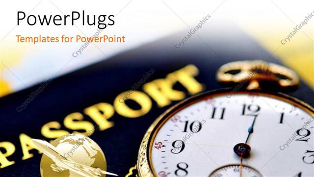  Presentation with stop - An international passport and a gold colored stop watch