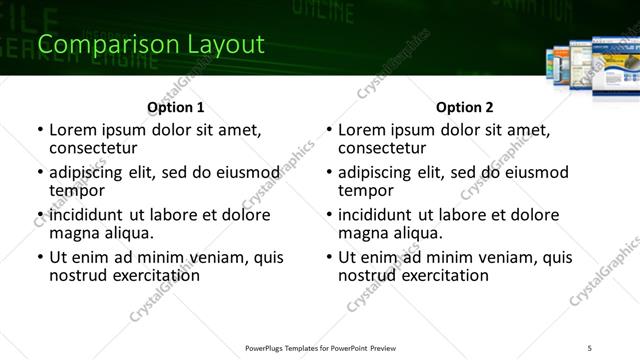 Comparison presentation slide layout
