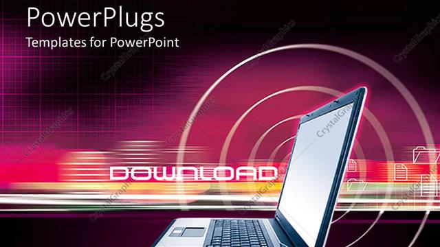  Presentation with download - Internet download theme with laptop, folders and tech background
