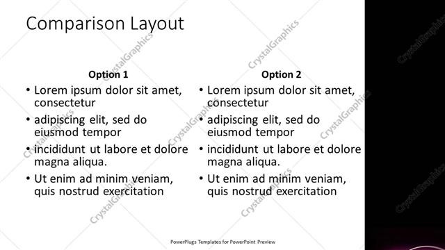 Comparison presentation slide layout