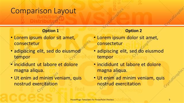 Comparison presentation slide layout