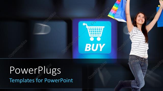  Presentation with keys - Internet Shop Concept, with girl holding shopping bags and blurred keys in the background