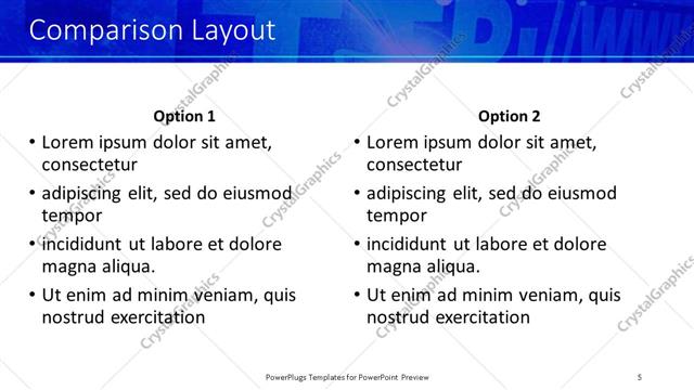 Comparison presentation slide layout