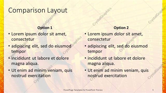 Comparison presentation slide layout