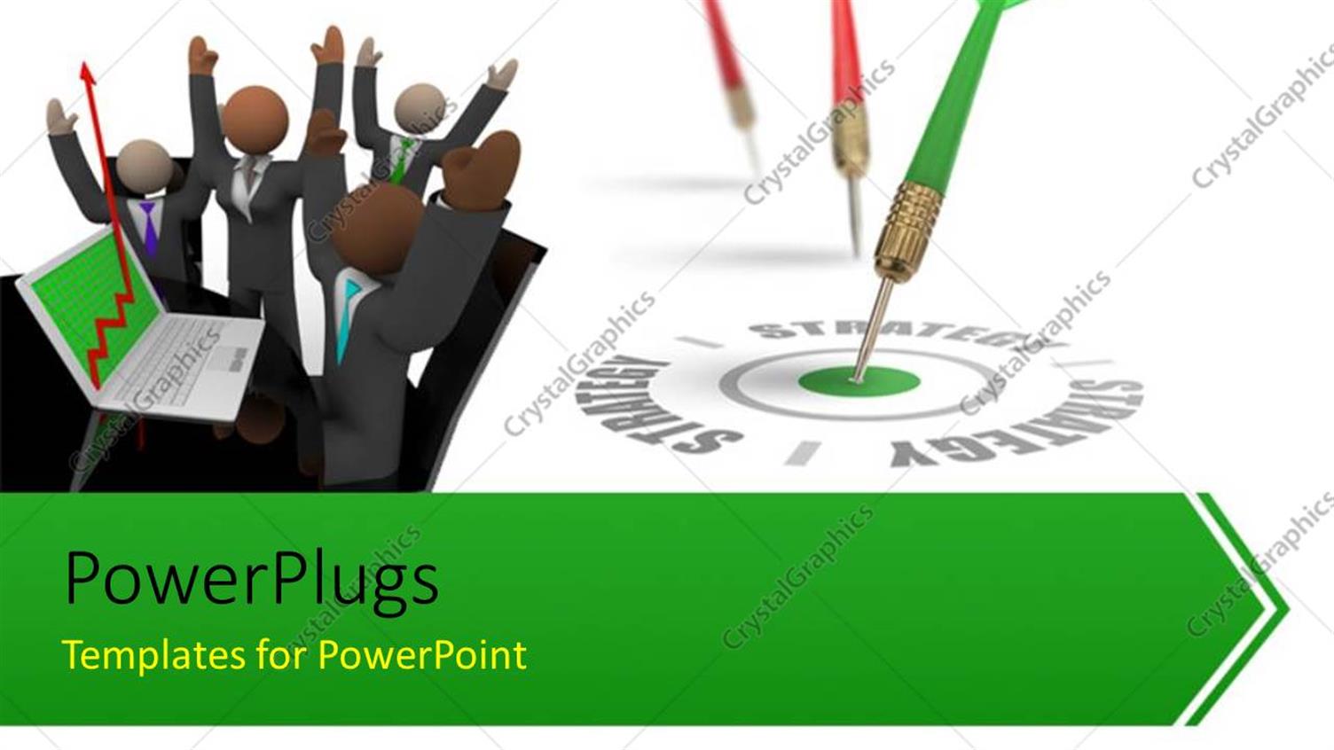 Featuring Investors with Laptop and Green Tailed Dart Hitting Bulls Eye of Target Strategy 