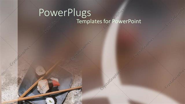  Presentation with japanese food - Japanese food such rolls and sashimi on a plate blurry abstract brown background