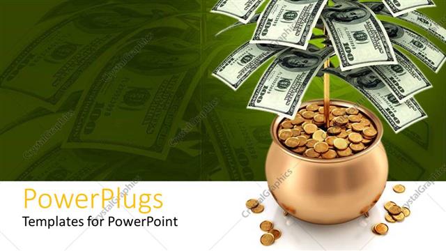  Presentation with money - A jar full of gold coins with a plant of dollar notes