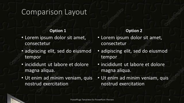 Comparison presentation slide layout
