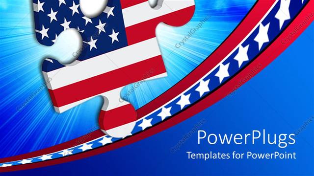  Presentation with flag puzzle - Jigsaw puzzle piece with American flag design over blue background with stars