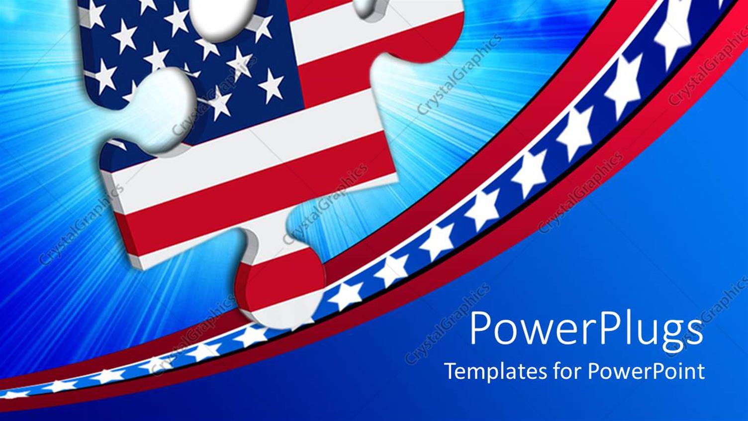 Featuring Jigsaw Puzzle Piece with American Flag Design Over Blue Background with Stars