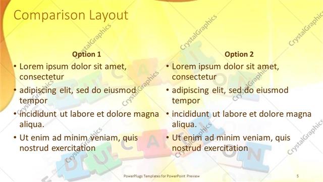 Comparison presentation slide layout