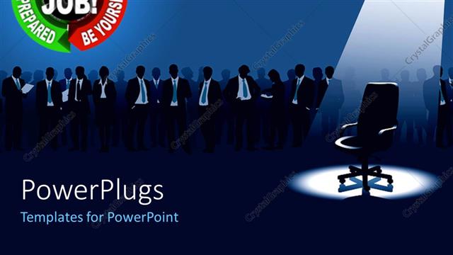  Presentation with walk - A job walk inn with empty chair and group of aspirants