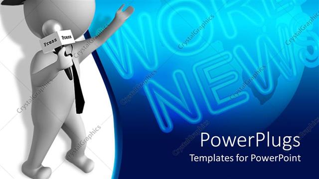  Presentation with journalist - A journalist holding a mike and pointing towards the globe