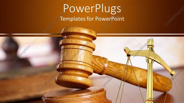  Presentation with justice - A judges wooden gravel and a justice balance scale