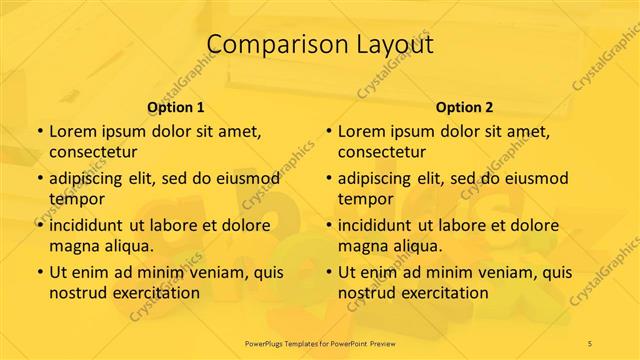 Comparison presentation slide layout