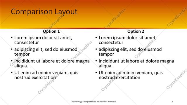 Comparison presentation slide layout