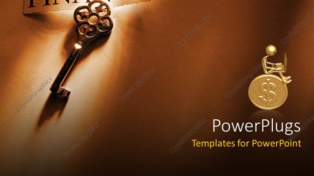  Presentation with finance - A key along with a figure sitting on a gold coin