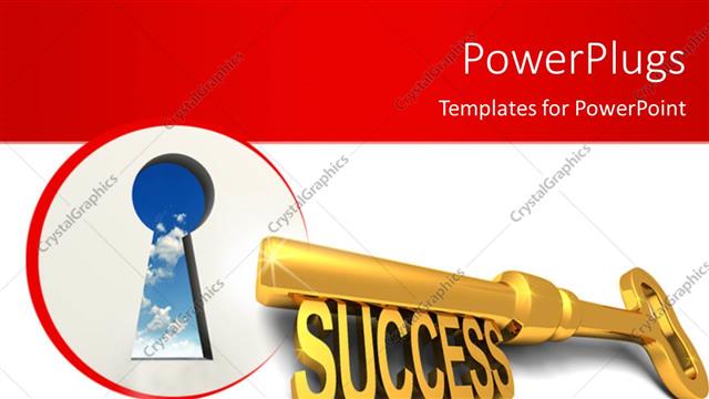  Presentation with golden - A key hole and a golden key with a text that spells out the word 